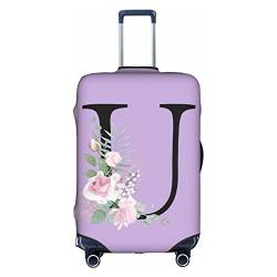 HAUYE Gepäckabdeckung, elastisch, waschbar, Stretch-Koffer-Schutz, kratzfest, Reisekoffer-Abdeckung für Kinder und Erwachsene, Blumen-Buchstabe U, S (18-21 inch suitcase) von HAUYE