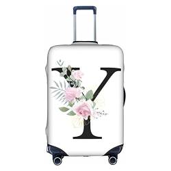 HAUYE Gepäckabdeckung, elastisch, waschbar, Stretch-Koffer-Schutz, kratzfest, Reisekoffer-Abdeckung für Kinder und Erwachsene, Blumen-Buchstabe Y, S (18-21 inch suitcase) von HAUYE