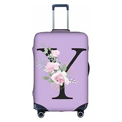 HAUYE Gepäckabdeckung, elastisch, waschbar, Stretch-Koffer-Schutz, kratzfest, Reisekoffer-Abdeckung für Kinder und Erwachsene, Blumen-Buchstabe Y, XL (29-32 inch suitcase) von HAUYE