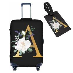 HAUYE Gepäckabdeckung mit Gepäckanhänger, elastisch, waschbar, Stretch-Koffer-Schutz, kratzfest, Reisekoffer-Abdeckung für Kinder und Erwachsene, Blume, Buchstabe A, XL (for 29-32 inch suitcase) with von HAUYE