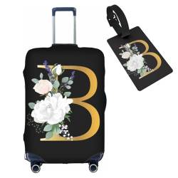 HAUYE Gepäckabdeckung mit Gepäckanhänger, elastisch, waschbar, Stretch-Koffer-Schutz, kratzfest, Reisekoffer-Abdeckung für Kinder und Erwachsene, Blume, Buchstabe B, L (for 25-28 inch suitcase) with von HAUYE