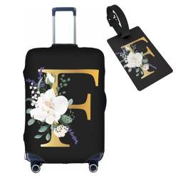 HAUYE Gepäckabdeckung mit Gepäckanhänger, elastisch, waschbar, Stretch-Koffer-Schutz, kratzfest, Reisekoffer-Abdeckung für Kinder und Erwachsene, Blumen-Buchstabe F, S (for 18-21 inch suitcase) with von HAUYE