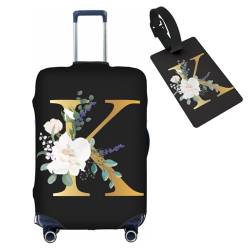 HAUYE Gepäckabdeckung mit Gepäckanhänger, elastisch, waschbar, Stretch-Koffer-Schutz, kratzfest, Reisekoffer-Abdeckung für Kinder und Erwachsene, Blumen-Buchstabe K, L (for 25-28 inch suitcase) with von HAUYE