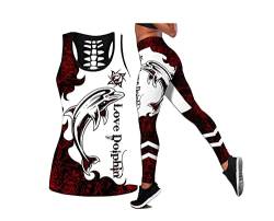 Damen Animal/Tiger Combo Outfit 3D Printed Leggings und Hollow Out Tank Top, 10, 36 von HAWCYEN