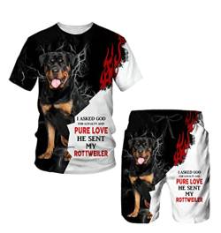 Männer Rottweiler Hund 3D-Druck T-Shirt/T-Shirt Shorts Anzug Herren Cool Sportswear Set Herren/Damen Sommer Trainingsanzug Suit-4 L von HAWCYEN