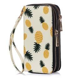 HAWEE Doppelreißverschluss Geldbörse für Frau Clutch Geldbörse mit Handyhalter für Smartphone/Karte/Münze/Bargeld, Ananas, 6.9*3.5*1.9 inch, Casual von HAWEE