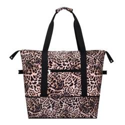 HAWEE Erweiterbare Seesack für Frauen mit Trolleyhülle und Nasstasche, wasserabweisend, Wochenend-Reisetasche, große Kapazität, Handgepäck für Fitnessstudio/Reise/Camping/Strand, Leopard von HAWEE