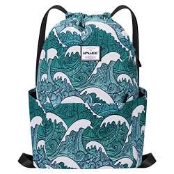 HAWEE Wasserdicht Kordelzug Rucksack mit Innentasche Groß Turnbeutel Kordelzug Tagesrucksack Tunnelzug Tasche Sporttasche Unisex für Frauen Männer Reise Alltag Outdoor Yoga Schule Strand Schwimmen von HAWEE