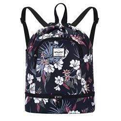 HAWEE Wasserdicht Kordelzug Rucksack mit Innentasche Groß Turnbeutel Kordelzug Tagesrucksack Tunnelzug Tasche Sporttasche Unisex für Frauen Männer Reise Alltag Schule Outdoor Yoga Schwimmen Strand von HAWEE