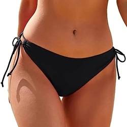 HAWILAND Bikini Hose Damen - Sexy Triangel Bikinihose High Waist Sport Bikini Bottoms Side-Tie Schnüren String Tanga Bikinishorts #2 Schwarz M von HAWILAND