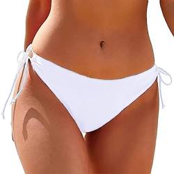 HAWILAND Bikini Hose Damen - Sexy Triangel Bikinihose High Waist Sport Bikini Bottoms Side-Tie Schnüren String Tanga Bikinishorts A02 Weiß L von HAWILAND