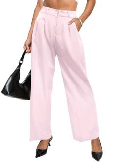 HAWILAND Business Hose Damen - Anzughose mit Weitem Bein Weite Y2k Hose High Waist Wide Leg Pants Bundfaltenhose Freizeithose #1 Rosa M von HAWILAND