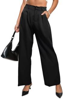 HAWILAND Business Hose Damen - Anzughose mit Weitem Bein Weite Y2k Hose High Waist Wide Leg Pants Bundfaltenhose Freizeithose #1 Schwarz S von HAWILAND