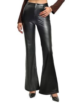 HAWILAND Leder Schlaghose Damen High Waist Bootcut Lederhose Lederoptik Wide Leg Jeans mit Taschen #2 Schwarz - Bootcut L von HAWILAND