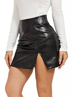 HAWILAND Lederrock Damen - Rock mit Schlitz High Waist Faux Leder Rock PU Minirock Seitenschlitz Lederoptik Bleistiftrock #2 Schwarz M von HAWILAND