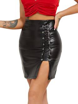 HAWILAND Lederrock Damen - Rock mit Schlitz High Waist Faux Leder Rock PU Minirock Seitenschlitz Lederoptik Bleistiftrock #3 Schwarz S von HAWILAND