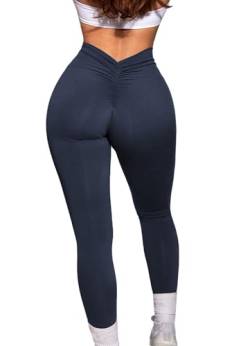 HAWILAND Push up Leggings Damen - Boom Booty Leggings High Waist Scrunch Butt Sportleggins lang für Fitness Yoga Workout #3 Mitternachtsblau S von HAWILAND