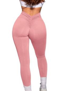 HAWILAND Push up Leggings Damen - Boom Booty Leggings High Waist Scrunch Butt Sportleggins lang für Fitness Yoga Workout #3 Rosa M von HAWILAND