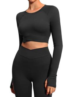 HAWILAND Sportanzug Damen 2 Stücke Jogginganzug Hosen und Sport Crop Top workout Set mit Crossover High Waist Sport Set #1 Schwarz XL von HAWILAND