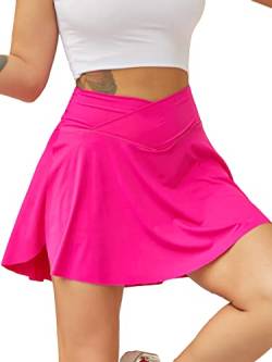 HAWILAND Tennisrock Damen - Hosenrock Crossover Waist V-Bund Tennis Skort mit Taschen Golfrock für Radfahren Wandern Laufen #1 Rosarot L von HAWILAND