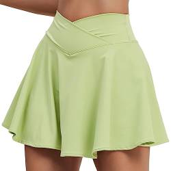 HAWILAND Tennisrock Damen - Hosenrock Crossover Waist V-Bund Tennis Skort mit Taschen Golfrock für Radfahren Wandern Laufen #5 Grün XS von HAWILAND