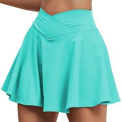 HAWILAND Tennisrock Damen - Hosenrock Crossover Waist V-Bund Tennis Skort mit Taschen Golfrock für Radfahren Wandern Laufen #5 Hell Blau L von HAWILAND