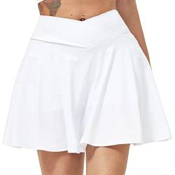 HAWILAND Tennisrock Damen - Hosenrock Crossover Waist V-Bund Tennis Skort mit Taschen Golfrock für Radfahren Wandern Laufen #5 Weiß XL von HAWILAND