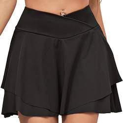 HAWILAND Tennisrock Damen - Hosenrock Crossover Waist V-Bund Tennis Skort mit Taschen Golfrock für Radfahren Wandern Laufen #6 Schwarz S von HAWILAND