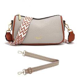 Crossbody Bag Damen Breiter Gurt Umhängetasche Kleine Handtasche Leder Schultertasche Bauchtasche Brusttasche Moderne Taschen mit Breitem Schultergurt für iPhone, Handy bis zu 7" (Grau) von HAWILL