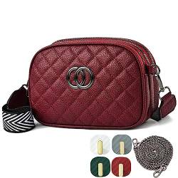 HAWILL® Crossbody Bag Damen Umhängetasche Kleine mit Breiter Gurt Handtasche Leder Taschen Moderne Schultertasche mit Reißverschluss und Verstellbar Abnehmbar Schultergurt für Mädchen Frauen (B-rot) von HAWILL