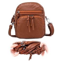 HAWILL® Kleine Crossbody Bag Umhängetasche Damen Breiter Gurt Leder Schultertasche Weiches Handtaschen Moderne Taschen mit Verstellbar Schultergurt für Arbeit Büro Reisen Schule und Alltag (Braun) von HAWILL