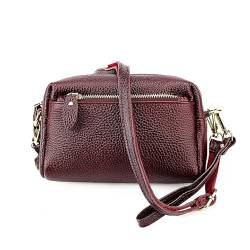 HAWILL Crossbody Bag Damen Umhängetasche Kleine Tasche zum Umhängen Retro Schultertasche Echtes Leder Tasche mit Abnehmbarem Schultergurt (Rot) von HAWILL