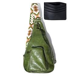 HAWILL Damen Crossbody Bag mit Breiter Gurt Klein Umhängetasche Leder Brusttasche Vintage Schultertasche Tasche Moderne Hüfttaschen für iPhone 14/14 Pro Max/13/12/11/XR von HAWILL