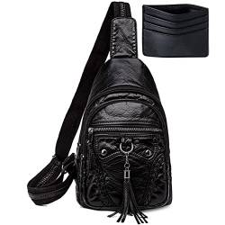 HAWILL Klein Sling Bag Damen Brusttasche Leder Schultertaschen Handy Umhängetasche Crossbag Umhängen Wasserdicht Geldbörse Mini Bag für Outdoorsport, Wandern, Radfahren, Bergsteigen, Reisen von HAWILL