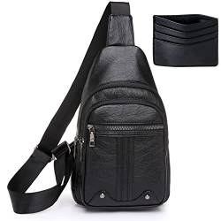 HAWILL Kleine Crossbody Bag Damen Breiter Gurt Leder Brusttasche Weich Umhängetasche Sportlich Bauchtasche Moderne Taschen mit Verstellbar Schultergurt (Schwarz) von HAWILL