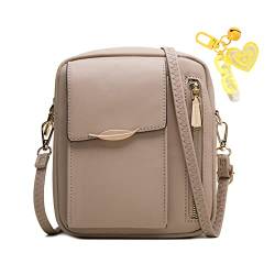 HAWILL Kleine Umhängetasche Damen Crossbody Tasche zum Umhängen Leder Handy Handtasche zum Umhängen Moderne Phone Tasche für iPhone 14/14 Pro Max/13/12/11/XR,Beige von HAWILL