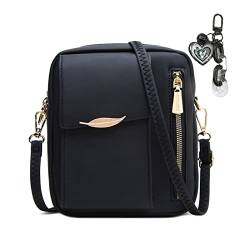 HAWILL Kleine Umhängetasche Damen Crossbody Tasche zum Umhängen Leder Handy Handtasche zum Umhängen Moderne Phone Tasche für iPhone 14/14 Pro Max/13/12/11/XR,Schwarz von HAWILL