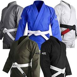 Brasilianischer Jiu Jitsu Gi BJJ Gi Uniform für Damen und Herren, ultraleicht, vorbehandelt, mit weißem Gürtel, Militärgrün, A1 von HAWK Jiu Jitsu