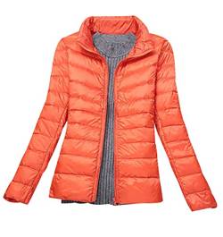 Leichte Daunenjacke Damen Puffer Jacke Damen Leichter Daunenmantel Lightweight Steppjacke Damen Leicht Packable Down Jacket Women Federleichte Daunenjacke Frauen Dünne Jacke Daunen Oversize Orange XL von HAXNOHEY