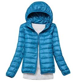 Leichte Daunenjacke Damen Puffer Jacke Damen Leichter Daunenmantel Steppjacke Damen Leicht Down Jacket Women Federleichte Ultraleichte Kapuzen Daunenjacke Frauen Dünne Jacke Daunen Oversize Blau XL von HAXNOHEY