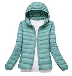 Leichte Daunenjacke Damen Puffer Jacke Damen Leichter Daunenmantel Steppjacke Damen Leicht Down Jacket Women Federleichte Ultraleichte Kapuzen Daunenjacke Frauen Dünne Jacke Daunen Oversize Grün 6XL von HAXNOHEY