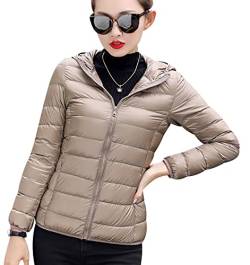 Leichte Daunenjacke Damen Puffer Jacke Damen Leichter Daunenmantel Steppjacke Damen Leicht Down Jacket Women Federleichte Ultraleichte Kapuzen Daunenjacke Frauen Dünne Jacke Daunen Oversize Khaki 5XL von HAXNOHEY