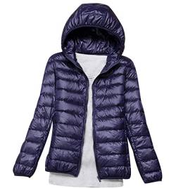 Leichte Daunenjacke Damen Puffer Jacke Damen Leichter Daunenmantel Steppjacke Damen Leicht Down Jacket Women Federleichte Ultraleichte Kapuzen Daunenjacke Frauen Dünne Jacke Daunen Oversize Marine 6XL von HAXNOHEY