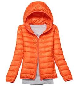 Leichte Daunenjacke Damen Puffer Jacke Damen Leichter Daunenmantel Steppjacke Damen Leicht Down Jacket Women Federleichte Ultraleichte Kapuzen Daunenjacke Frauen Dünne Jacke Daunen Oversize Orange XL von HAXNOHEY