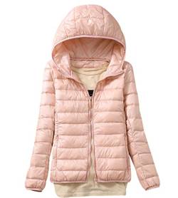 Leichte Daunenjacke Damen Puffer Jacke Damen Leichter Daunenmantel Steppjacke Damen Leicht Down Jacket Women Federleichte Ultraleichte Kapuzen Daunenjacke Frauen Dünne Jacke Daunen Oversize Rosa L von HAXNOHEY