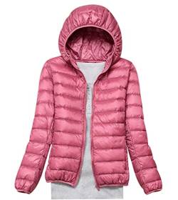 Leichte Daunenjacke Damen Puffer Jacke Damen Leichter Daunenmantel Steppjacke Damen Leicht Down Jacket Women Federleichte Ultraleichte Kapuzen Daunenjacke Frauen Dünne Jacke Daunen Oversize Rosa XXL von HAXNOHEY