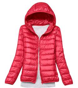 Leichte Daunenjacke Damen Puffer Jacke Damen Leichter Daunenmantel Steppjacke Damen Leicht Down Jacket Women Federleichte Ultraleichte Kapuzen Daunenjacke Frauen Dünne Jacke Daunen Oversize Rot 3XL von HAXNOHEY