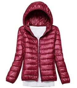 Leichte Daunenjacke Damen Puffer Jacke Damen Leichter Daunenmantel Steppjacke Damen Leicht Down Jacket Women Federleichte Ultraleichte Kapuzen Daunenjacke Frauen Dünne Jacke Daunen Oversize Rot 4XL von HAXNOHEY