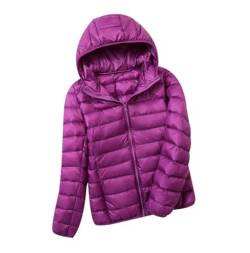 Leichte Daunenjacke Damen Puffer Jacke Damen mit Kapuze Ultraleichte Daunen Steppjacke Damen Leichter Steppmantel Daunenmantel Damen Leicht Down Jacket Women Soft Dünne Daunenjacke Damen Violett 7XL von HAXNOHEY