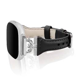 HAYONLIY Echtleder-Bänder, kompatibel mit Fitbit Versa 4/3, Fitbit Sense 2/Sense, Diamant-Metallband, schlankes Glitzer-Armband für Damen, Schwarz/Silber von HAYONLIY